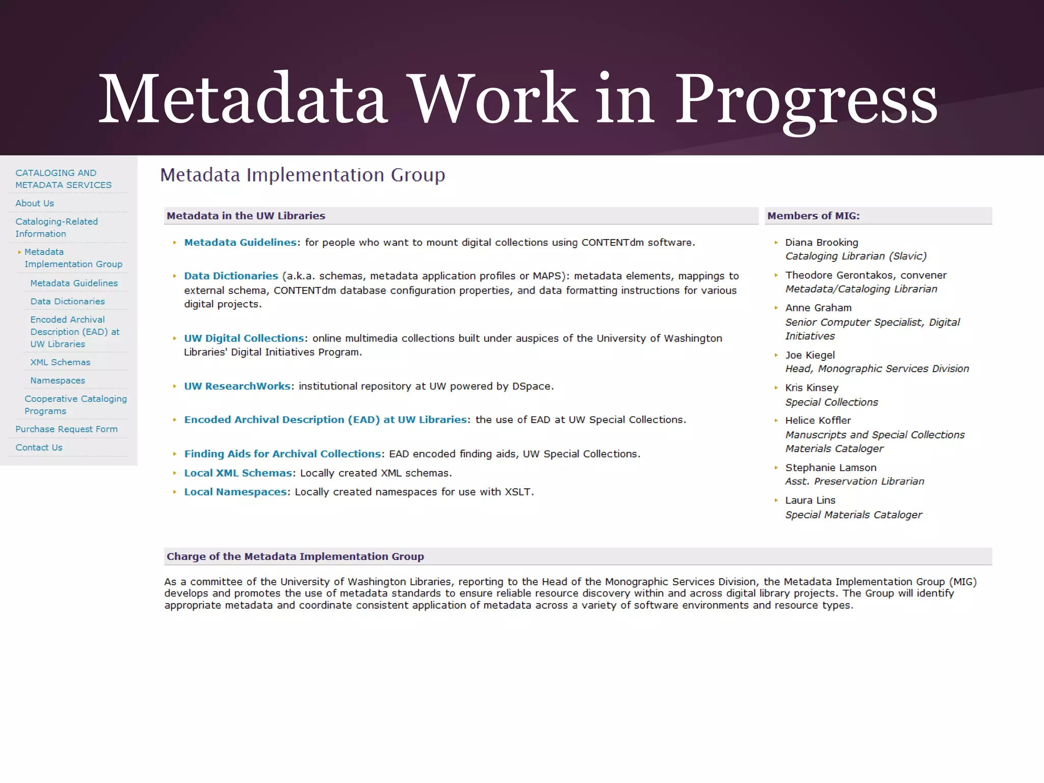 Metadata Work in Progress
 