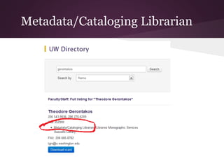 Metadata/Cataloging Librarian
 