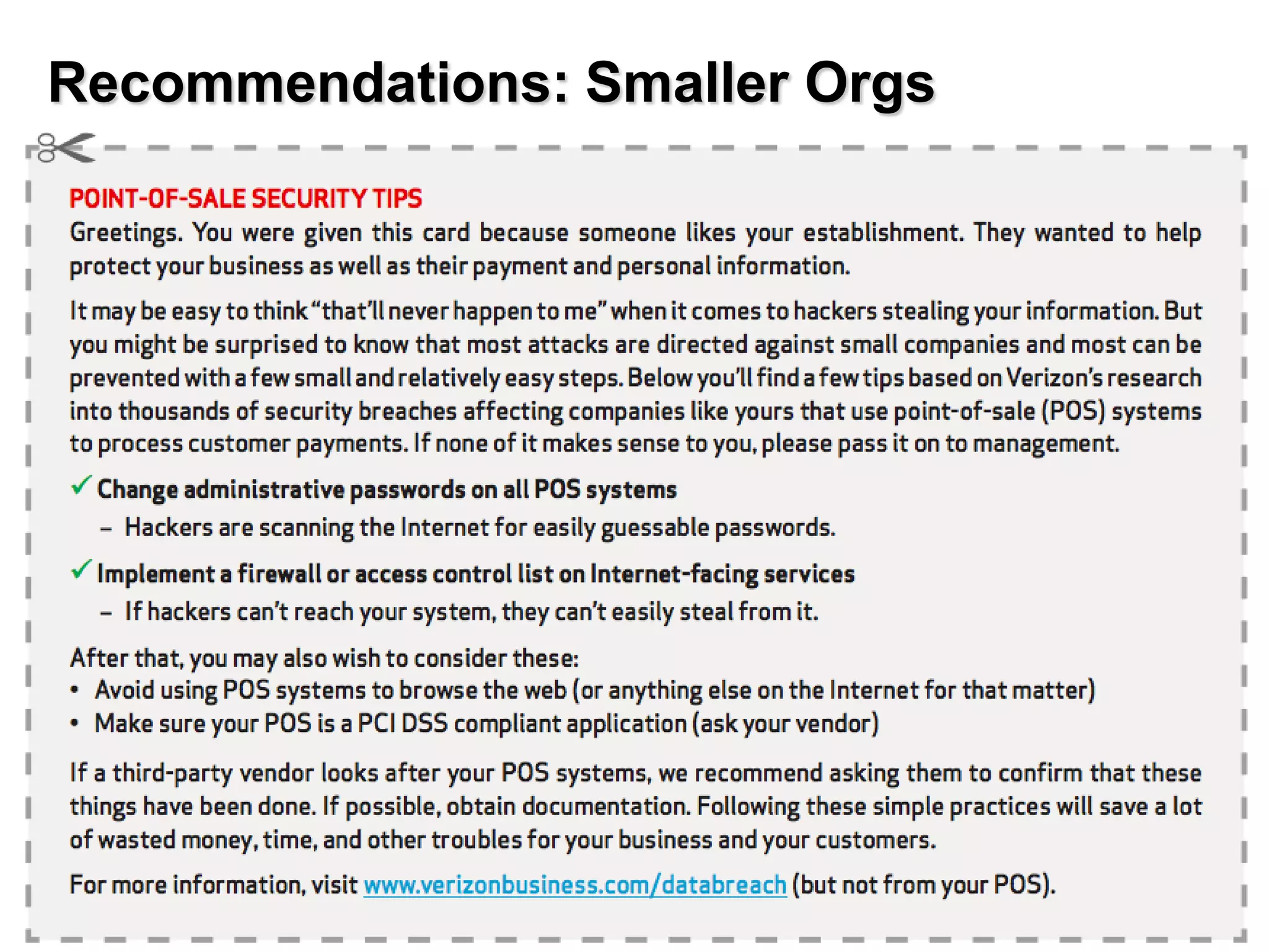 Recommendations: Smaller Orgs
 