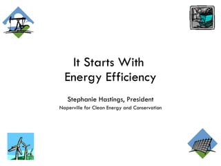 It Starts With  Energy Efficiency Stephanie Hastings, President Naperville for Clean Energy and Conservation 