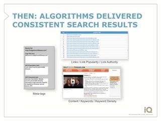 THEN: ALGORITHMS DELIVERED
CONSISTENT SEARCH RESULTS
 