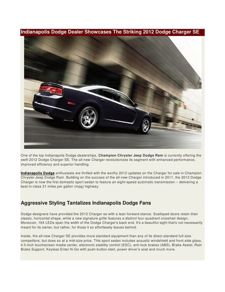 Dodge Dealership Indianapolis >> 2012 Dodge Charger Se In Indianapolis Available At Champion Chrysler Dodge Dealership Indianapolis >> 2012 Dodge Charger Se In Indianapolis Available At Champion Chrysler