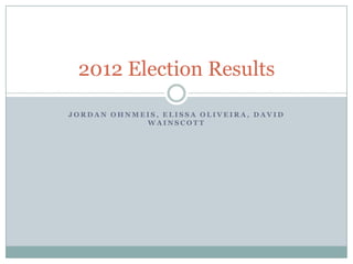 2012 Election Results

JORDAN OHNMEIS, ELISSA OLIVEIRA, DAVID
            WAINSCOTT
 