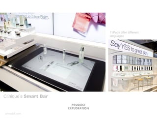 Clinique’s Smart Bar
7 iPads offer different
languages
PRODUCT
EXPLORATION
 