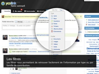 Les filtres
Les filtres vous permettent de retrouver facilement de l'information par type ou par
famille de contribution.
 