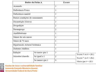 Escalas de risco e vulnerabilidade familiar
Leonardo Cançado Monteiro Savassi
Universidade Federal de Ouro Preto
 