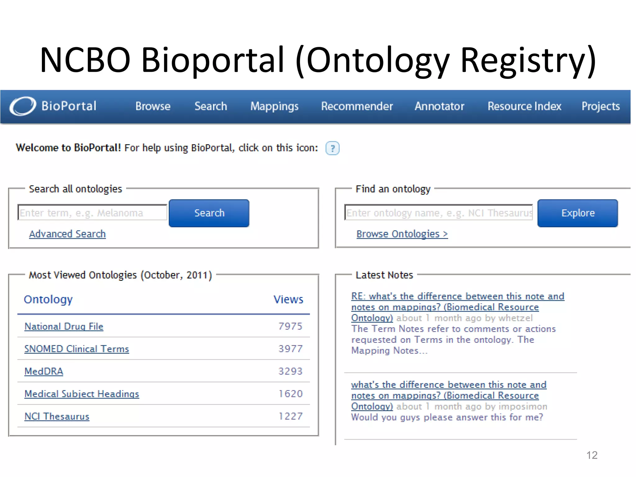 NCBO Bioportal (Ontology Registry)




                                 12
 