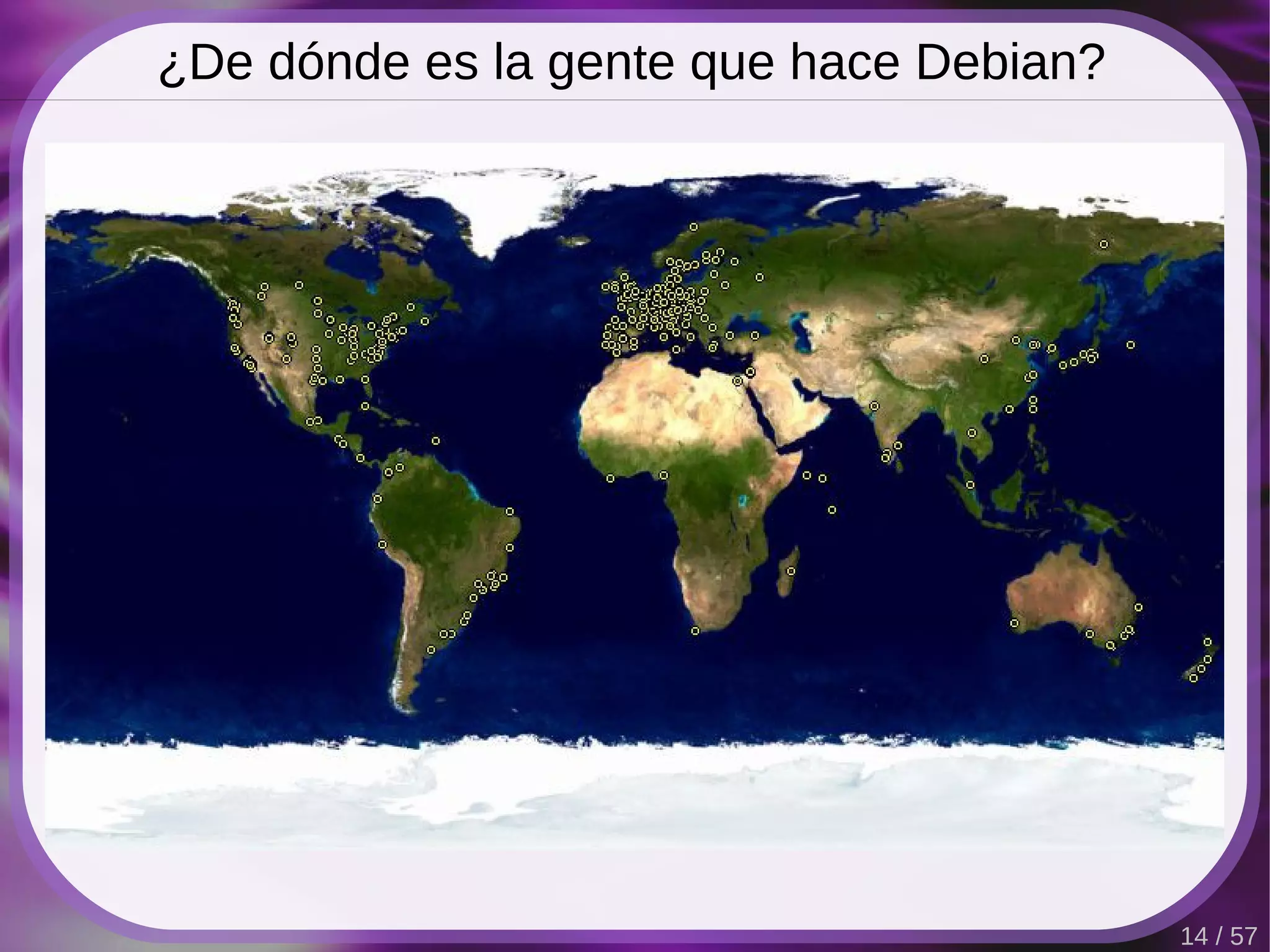 ¿De dónde es la gente que hace Debian?




                                         14 / 57
 