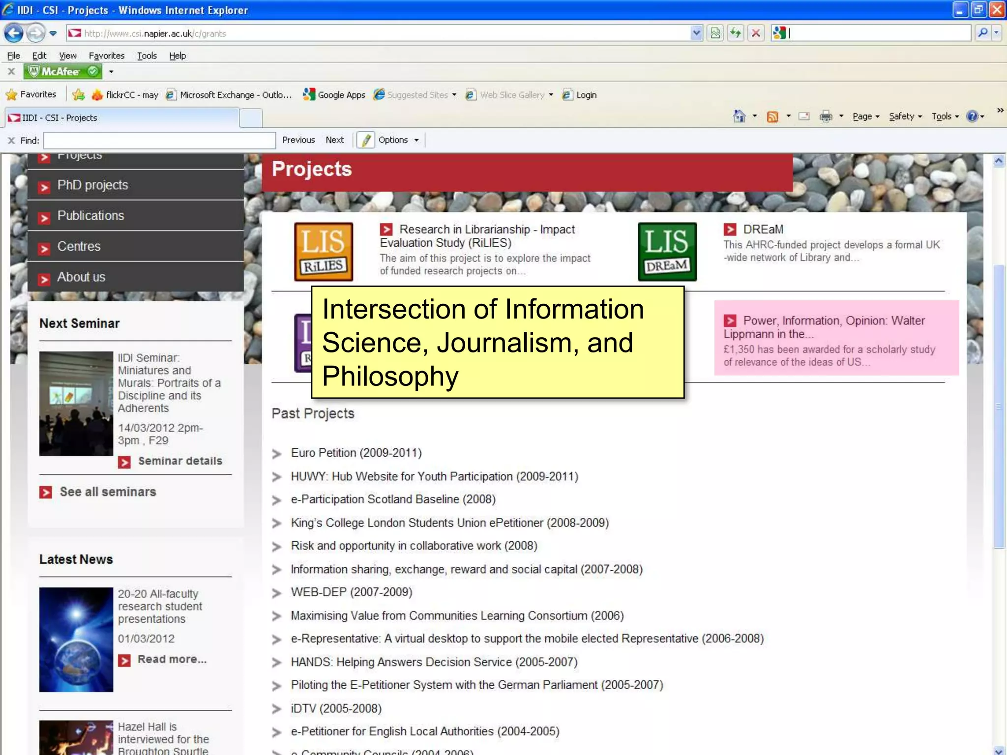 Intersection of Information
Science, Journalism, and
Philosophy
 