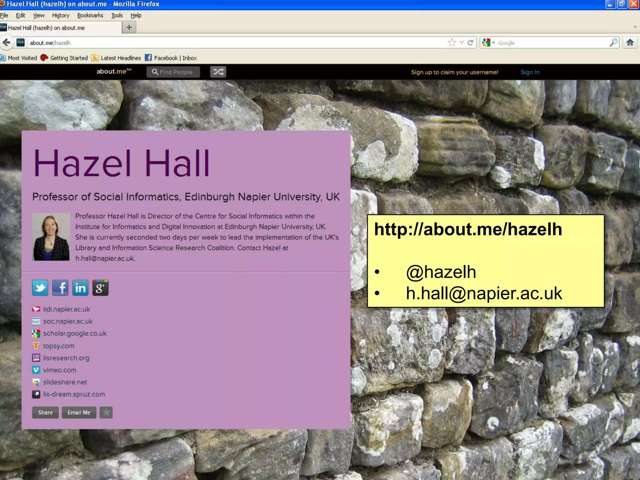Introduction to organisational
research and case studies

                                  http://about.me/hazelh
Professor Hazel Hall              •   @hazelh
                                  •   h.hall@napier.ac.uk
Institute for Informatics and Digital Innovation/School
of Computing
 