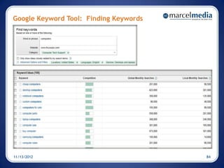Google Keyword Tool: Finding Keywords




11/13/2012                              84
 