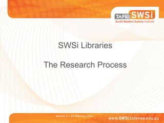 SWSi Libraries

The Research Process




  Version 2 – 21 February 2012
 