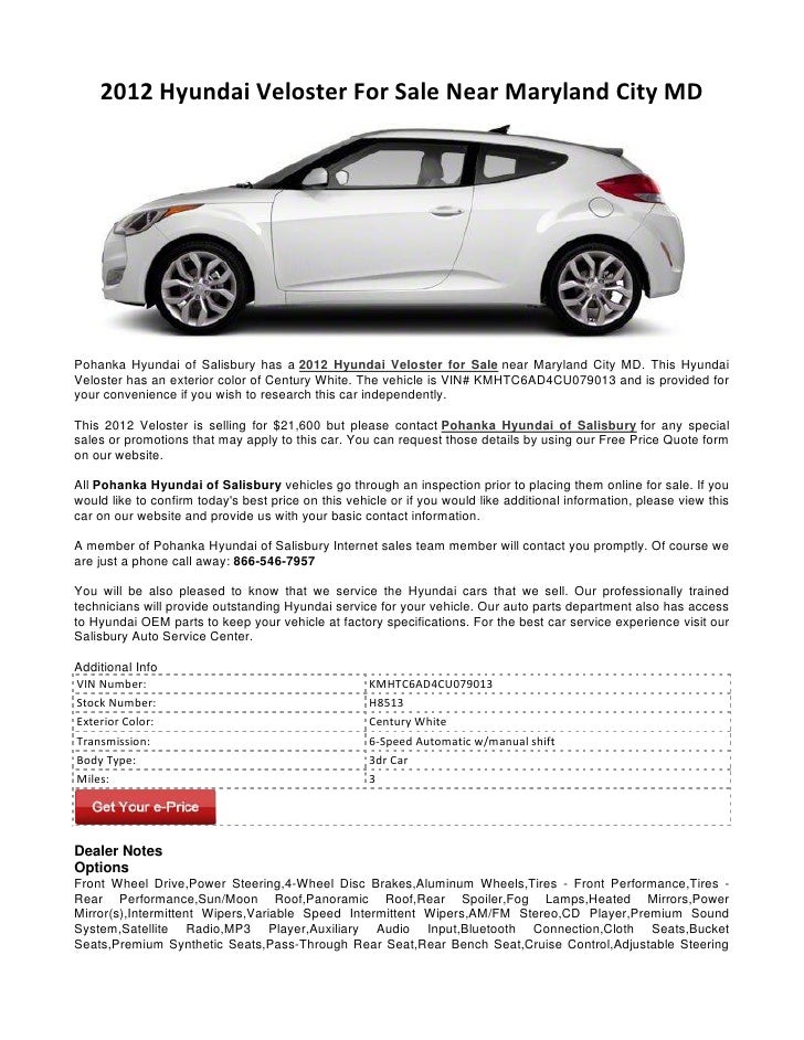 2012 Hyundai Veloster For Sale Near Maryland City Md