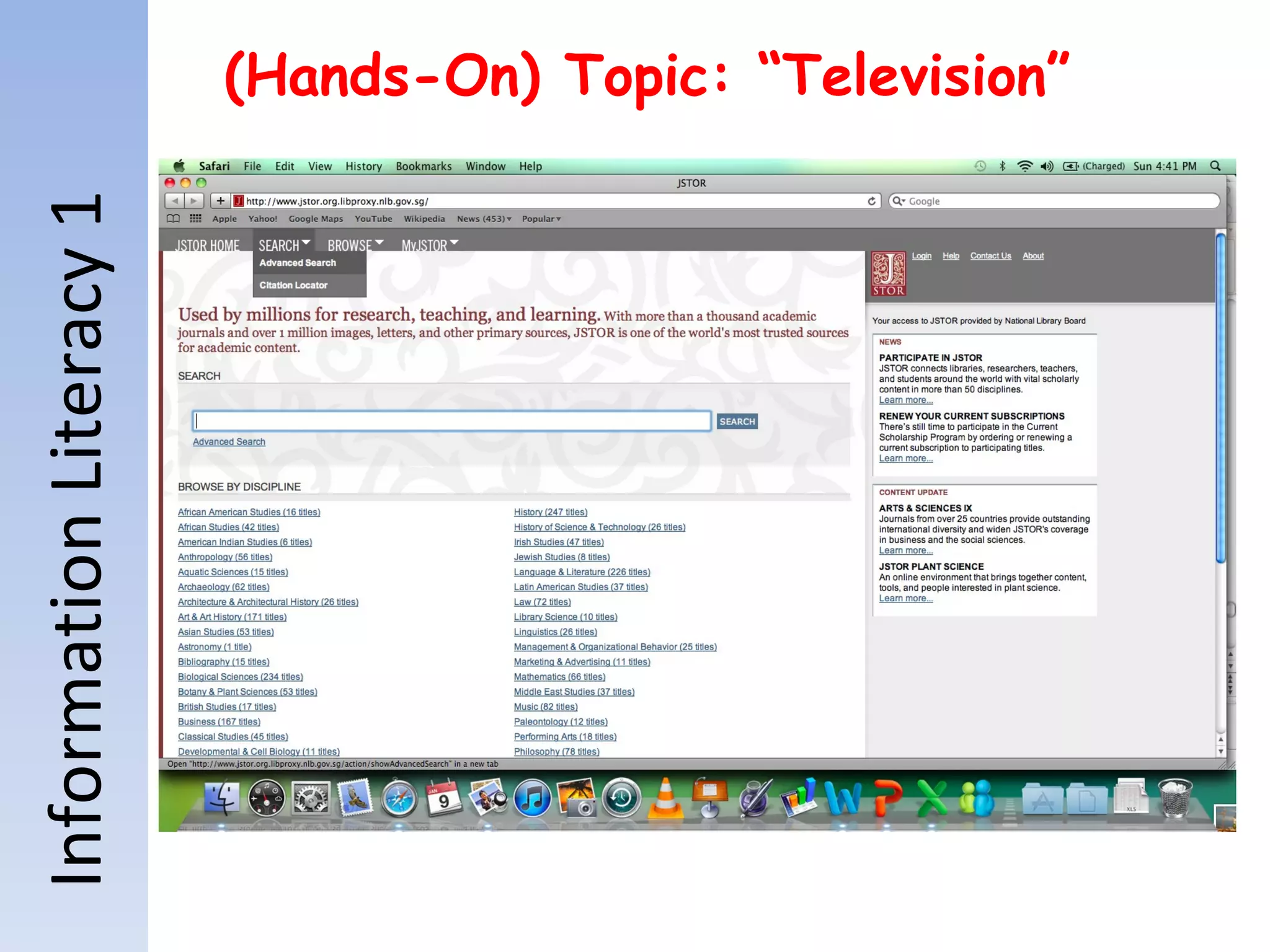 Information Literacy 1 (Hands-On) Topic: “Television” 