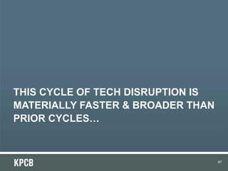 THIS CYCLE OF TECH DISRUPTION IS
MATERIALLY FASTER & BROADER THAN
PRIOR CYCLES…



                                   87
 