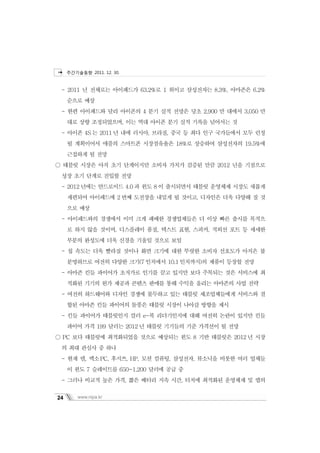 ?????? 2011. 12. 30.



 - 2011 ? ???? ????? 63.2%? 1 ??? ????? 8.3%, ???? 6.2%
     ??? ??
 - ?? ????? ?? ???? 4 ?? ?? ??? ?? 2,900 ? ??? 3,050 ?
     ?? ?? ??????, ?? ?? ??? ?? ?? ??? ???? ?
 - ??? 4S ? 2011 ? ?? ???, ???, ?? ? ?? ?? ????? ?? ??
     ? ????? ??? ???? ?????? 18%? ???? ????? 19.5%?
     ???? ? ??
 ??? ??? ?? ?? ????? ??? ??? ??? ?? 2012 ?? ????
 ?? ?? ??? ??? ??
 - 2012 ??? ????? 4.0 ? ?? 8 ? ????? ??? ???? ??? ???
     ???? ????? 2 ?? ???? ??? ? ???, ???? ?? ??? ? ?
     ?? ??
 - ?????? ???? ?? ?? ??? ?????? ? ?? ?? ??? ???
     ? ?? ?? ???, ????? ??, ??? ??, ???, ??? ?? ? ???
     ??? ???? ?? ??? ??? ??? ??
 - ? ??? ?? ??? ??? ?? ??? ?? ??? ??? ???? ??? ?
     ????? ??? ??? ??(7 ???? 10.1 ????)? ??? ??? ??
 - ??? ?? ???? ???? ??? ?? ??? ?? ???? ?? ???? ?
     ??? ??? ?? ??? ??? ??? ?? ??? ??? ???? ?? ??
 - ??? ????? ??? ??? ???? ?? ??? ??????? ???? ?
     ?? ??? ?? ???? ??? ??? ??? ??? ??? ??
 - ?? ???? ????? ?? e-? ?????? ?? ??? ??? ??? ??
     ??? ?? 199 ??? 2012 ? ??? ???? ?? ???? ? ??
 PC ?? ???? ?????? ??? ???? ?? 8 ?? ???? 2012 ? ??
 ? ?? ??? ? ??
 - ?? ?, ?? PC, ???, HP, ?? ???, ????, ???? ??? ?? ???
     ? ?? 7 ????? 650~1,200 ??? ?? ?
 - ??? ??? ?? ??, ?? ??? ?? ??, ??? ???? ???? ? ??


24       www.nipa.kr
 