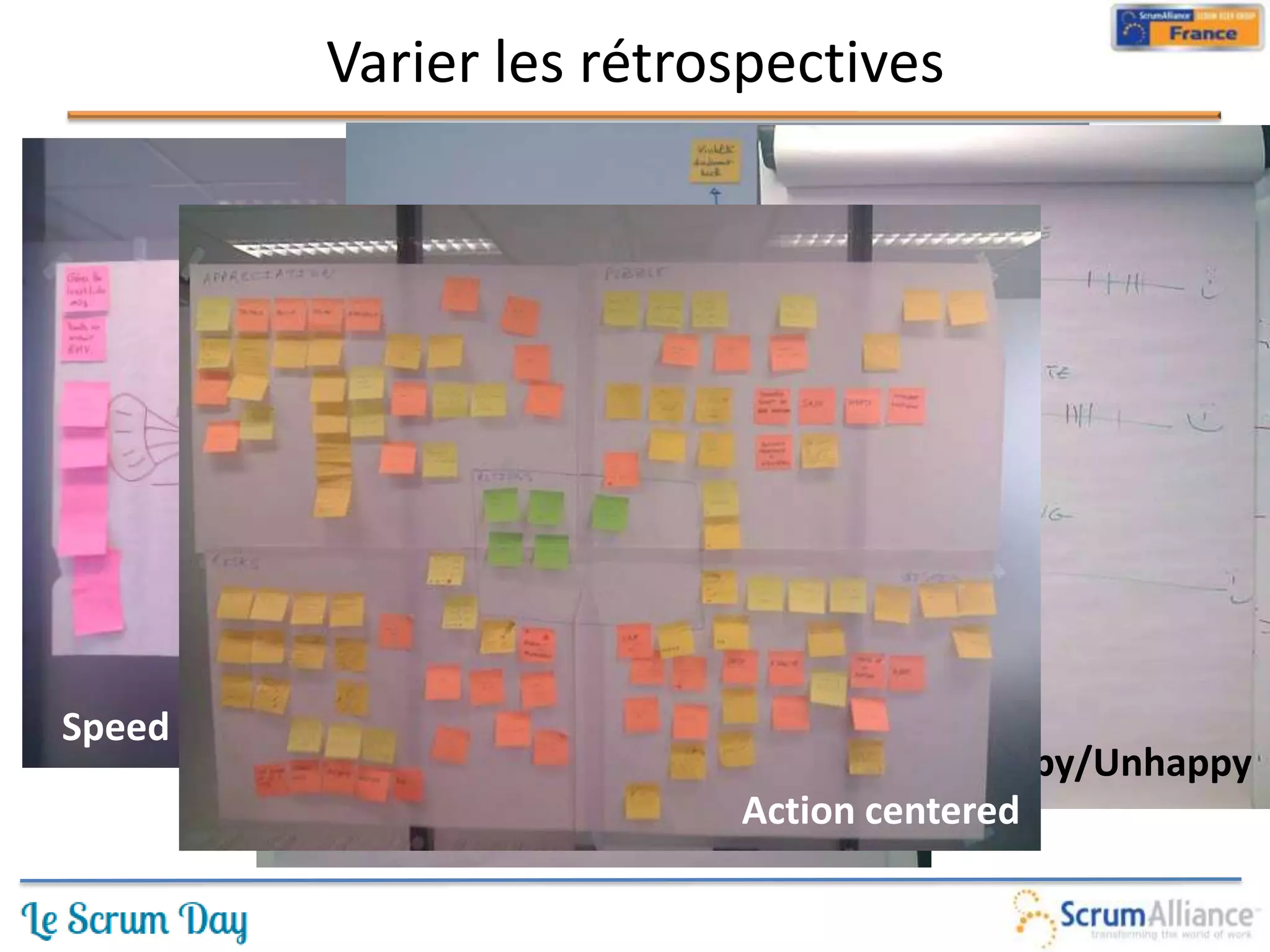 Varier les rétrospectives




             Cause-effet
             diagram

Speed car
                                        Happy/Unhappy
                   ESVP     Action centered
 