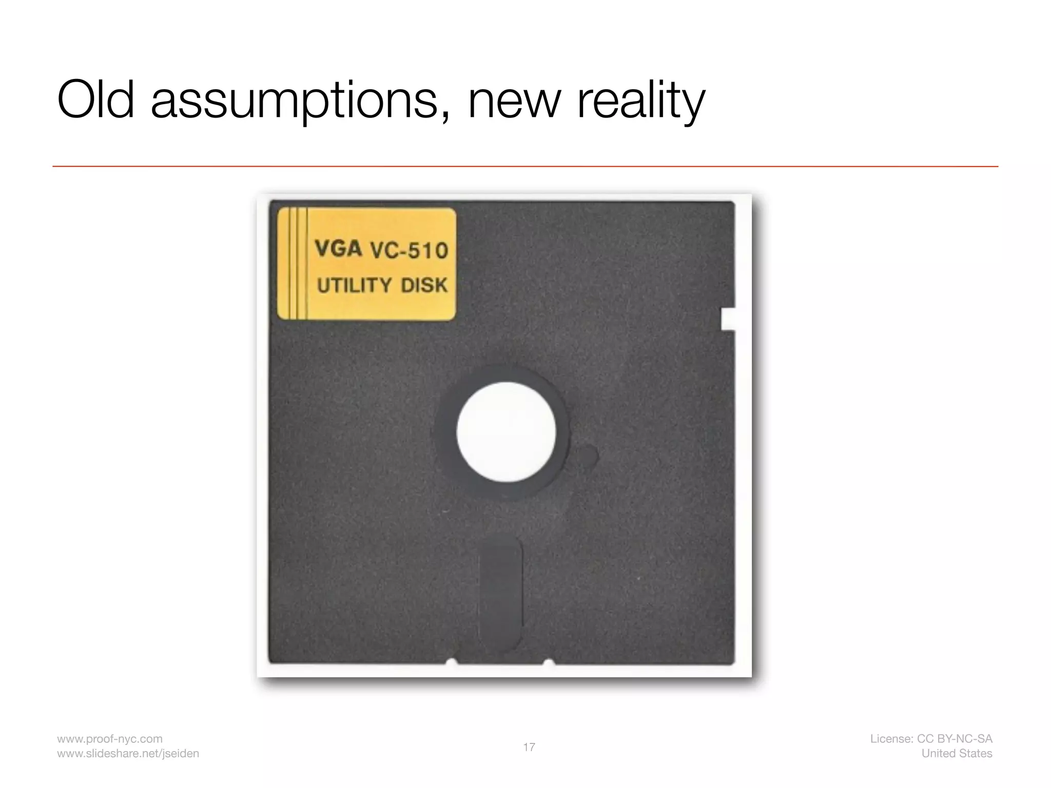 Old assumptions, new reality




www.proof-nyc.com                 License: CC BY-NC-SA
                             17
www.slideshare.net/jseiden                  United States
 