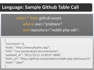 Language: Obtain Data From New Tables


        select * from TABLE_NAME
           where val1="VALUE"
           and val2="VALUE"
           limit 10
           offset 3;
 