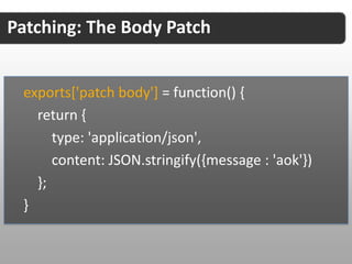 Patching: Validating Input Parameters


 exports['validate param'] = function(args, param, value) {
    switch(param) {
        case 'duration' :
             return !isNaN(value - 0)
        default:
             return true;
    }
 }
 