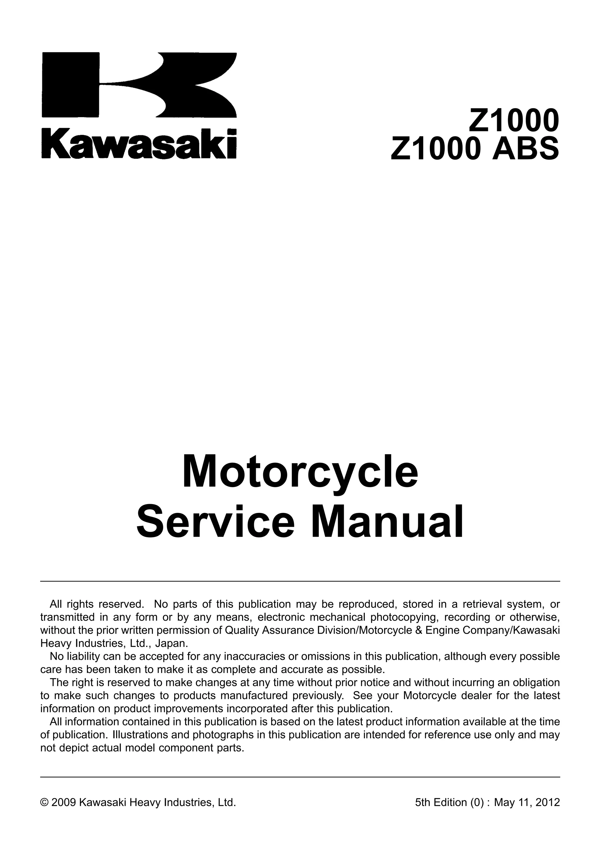 Kawasaki Z1000 ABS サービスマニュアル Service Manual Kawasaki 2014 Z1000 ABS Repair