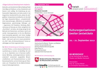 Flyer Workshop "Kulturorganisationen (weiter-)entwickeln", 20. - 21. September 2012 / Hannover