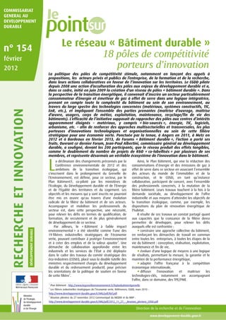 RECHERCHEETINNOVATION
Direction de la recherche et de l’innovation
www.developpement-durable.gouv.fr
DÉVELOPPEMENTDURABLE
...