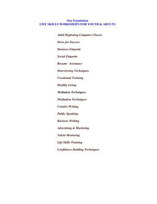 2012 life skills workshops for youth