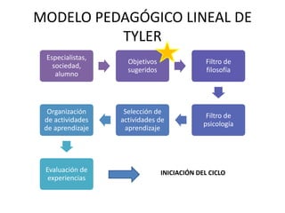 MODELO PEDAGÓGICO LINEAL DE
          TYLER
 Especialistas,
                    Objetivos                Filtro de
   soci...