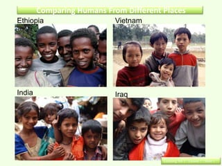 Comparing Humans From Different Places
Ethiopia                    Vietnam




India                       Iraq




                                        Learning Set 1 : Lesson 1 : Slide 1
 