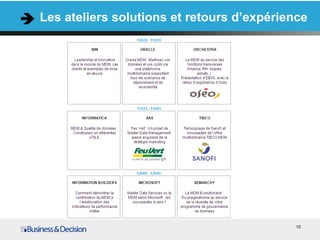 10
Les ateliers solutions et retours d’expérience
 