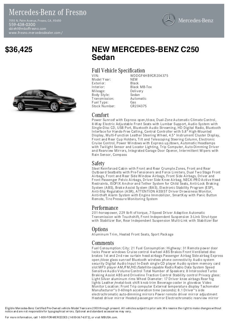 12 Mercedes Benz C Class C250 For Sale At Pdf