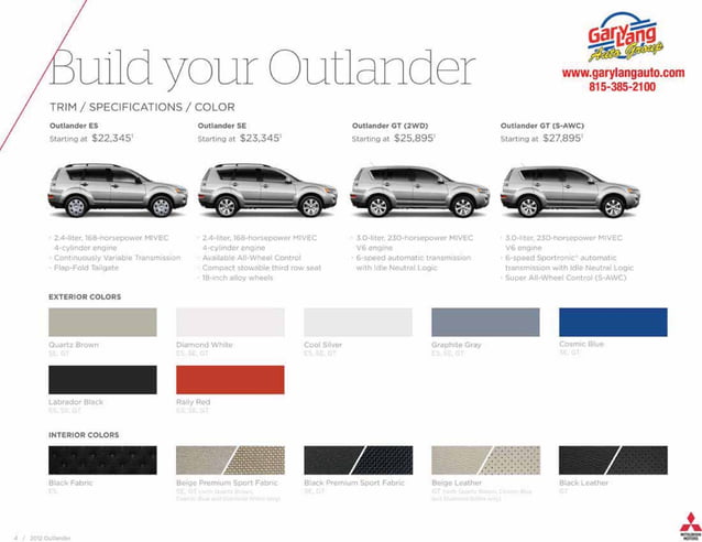 2012 Mitsubishi Outlander Brochure Gary Lang | PDF