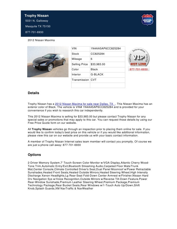 2012 Nissan Maxima For Sale Near Dallas