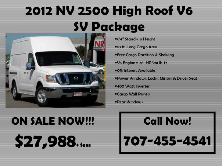 2012 nissan nv 2500 high roof for sale
