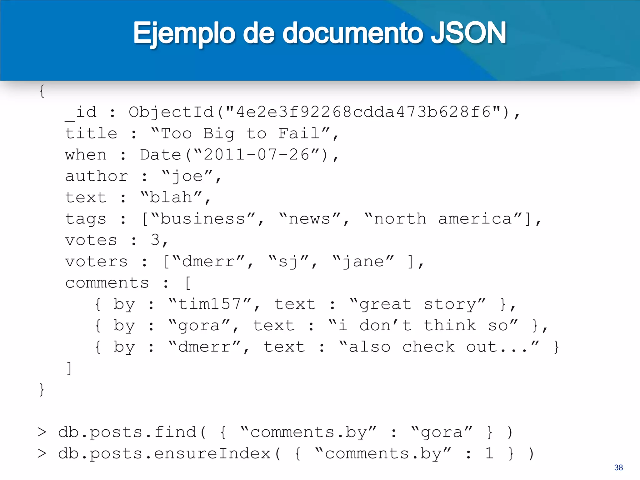 Búsqueda = 5+ ms          Lectura = súper rápido




                   Post

                                 Comment
Author




                                                   38
 