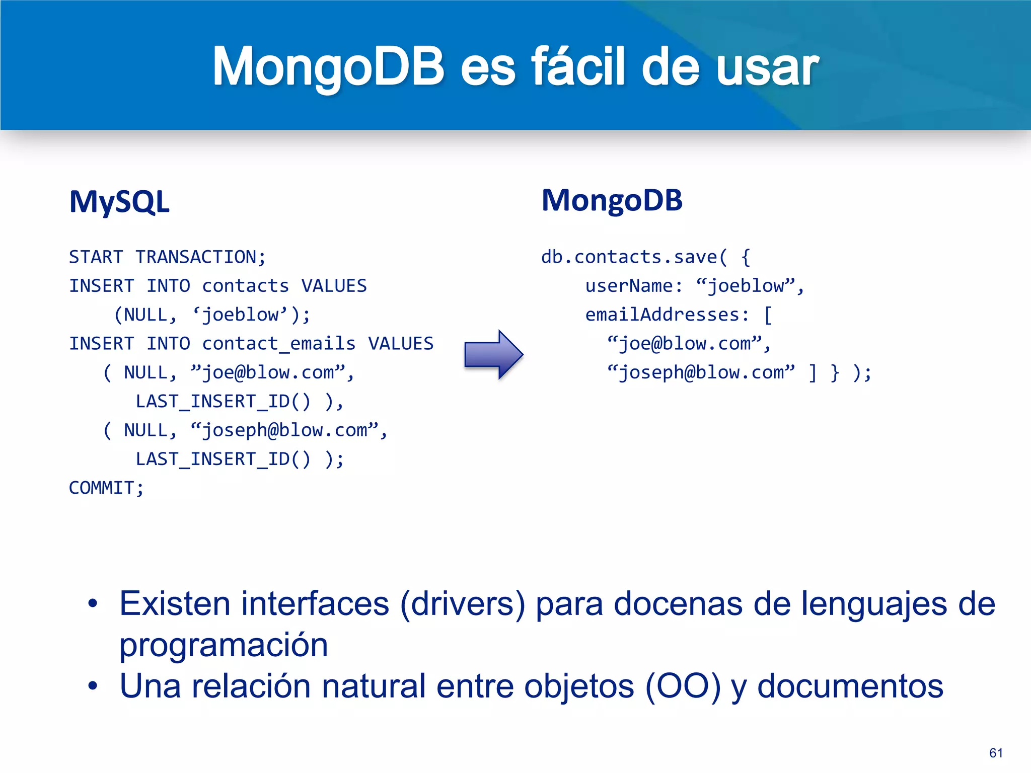 MongoDB ejemplos de uso


                          61
 
