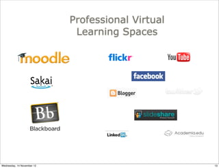 Professional Virtual
                             Learning Spaces




Wednesday, 14 November 12                          13
 
