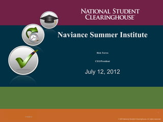 Naviance Summer Institute

                       Rick Torres


                      CEO/President




                   July 12, 2012




                                        1

7/13/2012
 