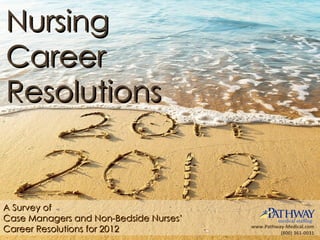 A Survey of  Case Managers and Non-Bedside Nurses’  Career Resolutions for 2012 Nursing Career Resolutions www.Pathway-Medical.com (800) 361-0031 
