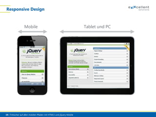 Responsive Design

Mobile

19 | Trittsicher auf allen mobilen Pfaden mit HTML5 und jQuery Mobile

Tablet und PC

 