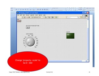 Change ‘property –scale’ to
                     be 0 - 360


Oregon FIRST Robotics - www.oregonfirst.org   Summer 2012   20
 