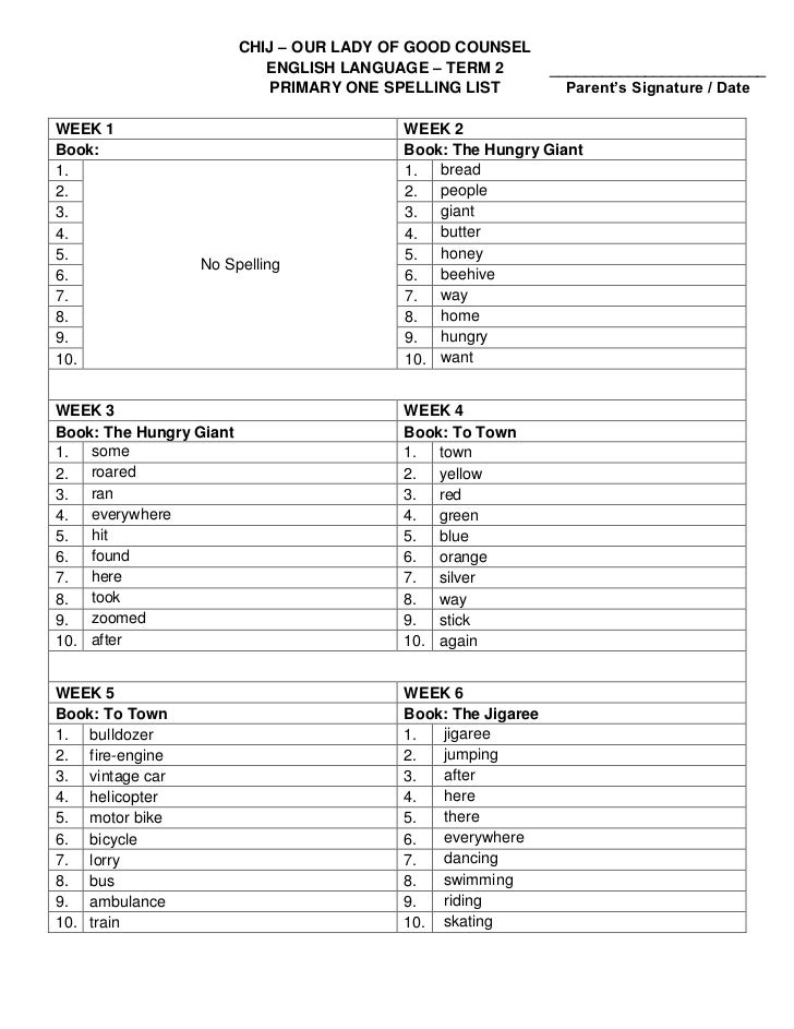 Worksheets 1 2 Spelling 2012 p1 t2 spelling list chij our lady of good counsel english language term 2
