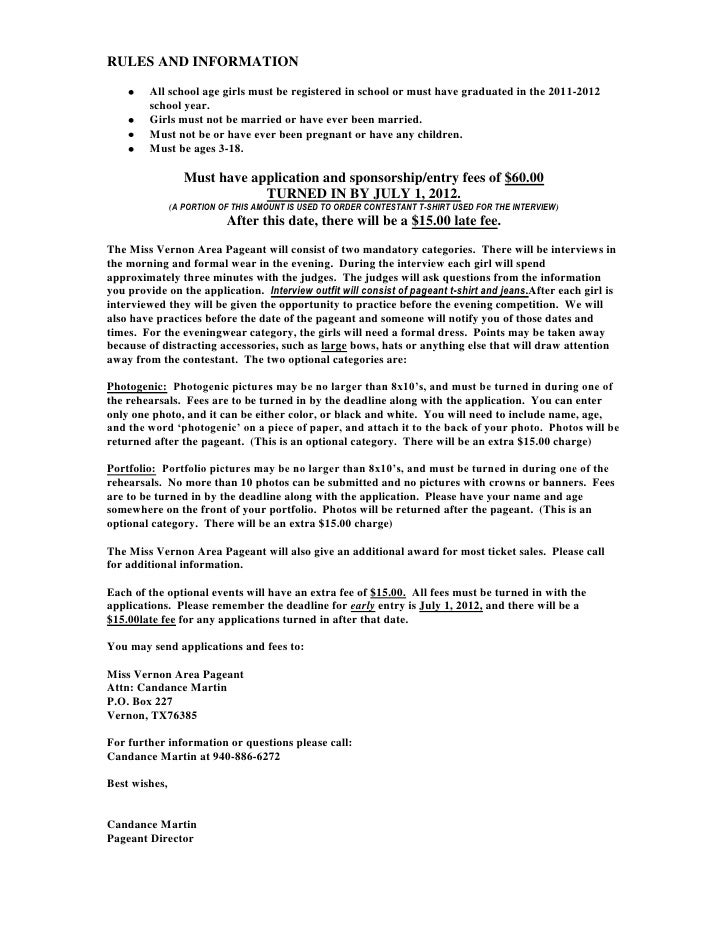 2012 pageant application
