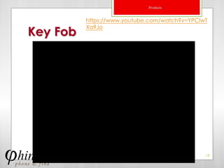 Products

          https://www.youtube.com/watch?v=YPCIwT

Key Fob
          Xa9Jo




                                               19
 