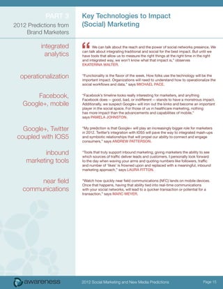 ParT 3      Key Technologies to impact
2012 Predictions from   (Social) Marketing
    Brand Marketers

          integrate...