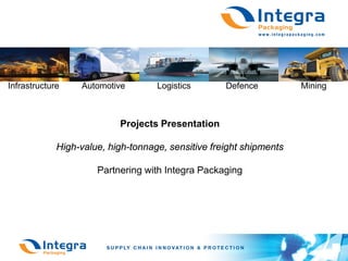 Infrastructure    Automotive        Logistics       Defence          Mining



                           Projects Presentation

             High-value, high-tonnage, sensitive freight shipments

                      Partnering with Integra Packaging
 
