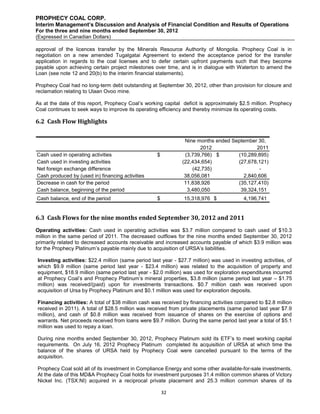 Prophecy Coal 2012 Q3 MD&A & Interim Financial Statements