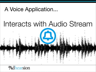 A Voice Application...

Interacts with Audio Stream
 