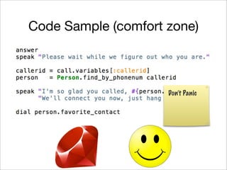 Code Sample (comfort zone)



                     Don’t Panic
 